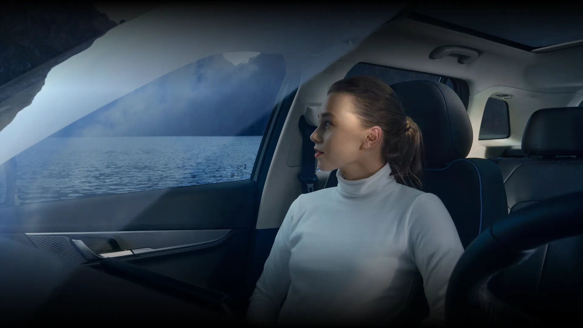 Quiet JAECOO J5 EV cabin by the water